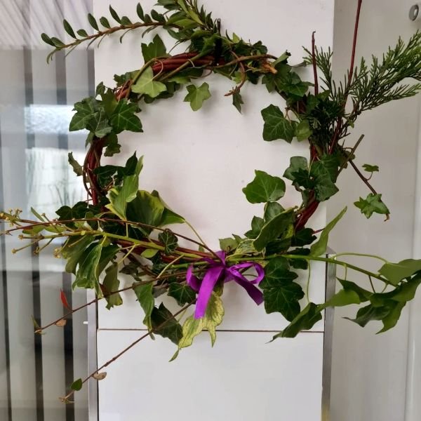 A handmade winter wreath